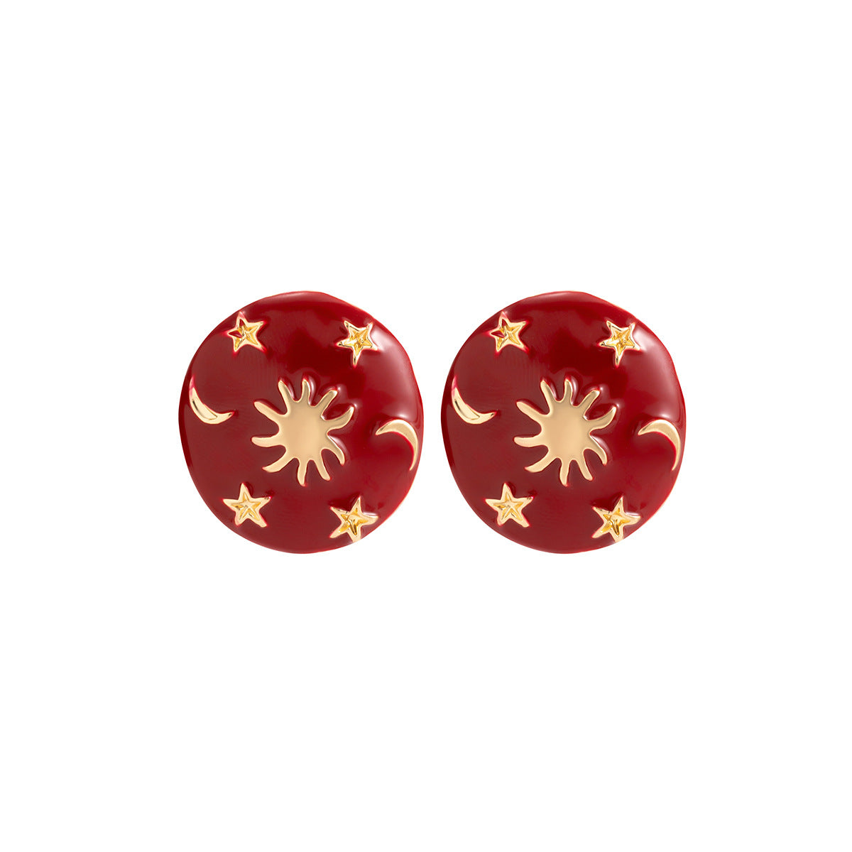 Jewelry creative star and moon round dripping oil Christmas earrings retro square micro-inlaid imitation pearl earrings