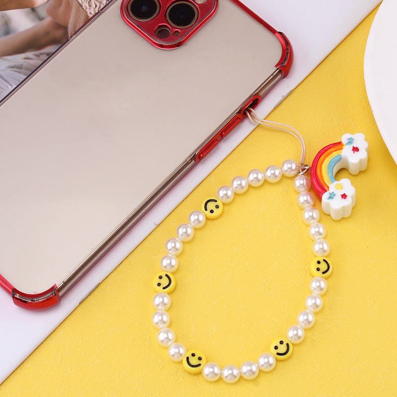 Simple monster rainbow non-slip bag chain cute cinnamon dog soft pottery mobile phone case anti-lost pendant pearl chain