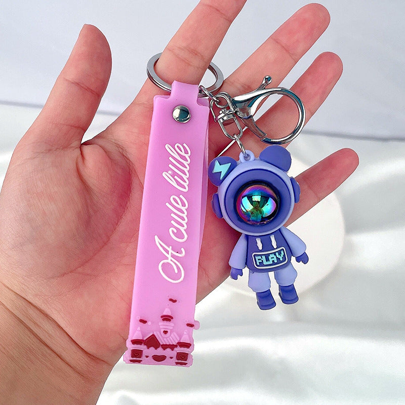 Cute lightning bear key pendant couple bag pendant key chain ins cartoon doll soft pottery key chain