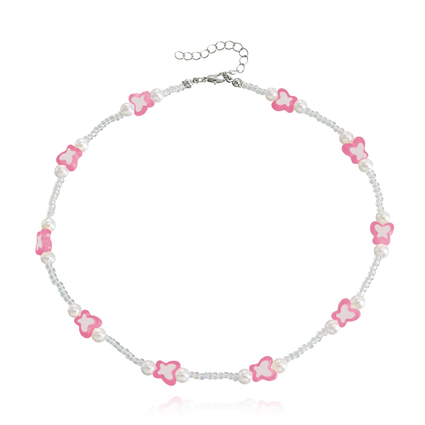 Jewelry Mini Color Butterfly Transparent White Rice Bead Necklace Female Y2K Small Fresh Imitation Pearl Necklace