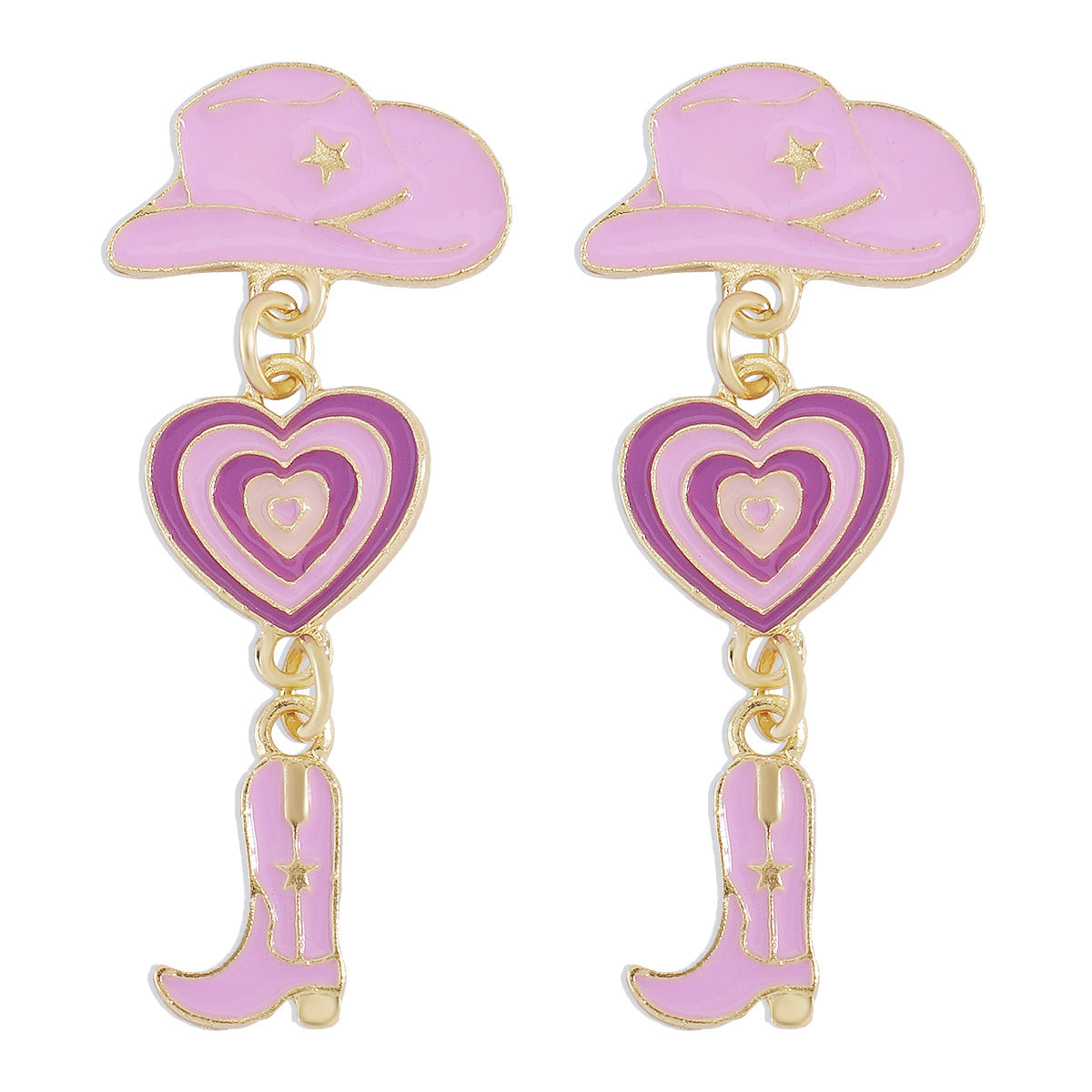 E1365 Popular Jewelry Modern Trendy Girl Earrings Hat Love Cowboy Boots Drip Oil Multilayer Earrings