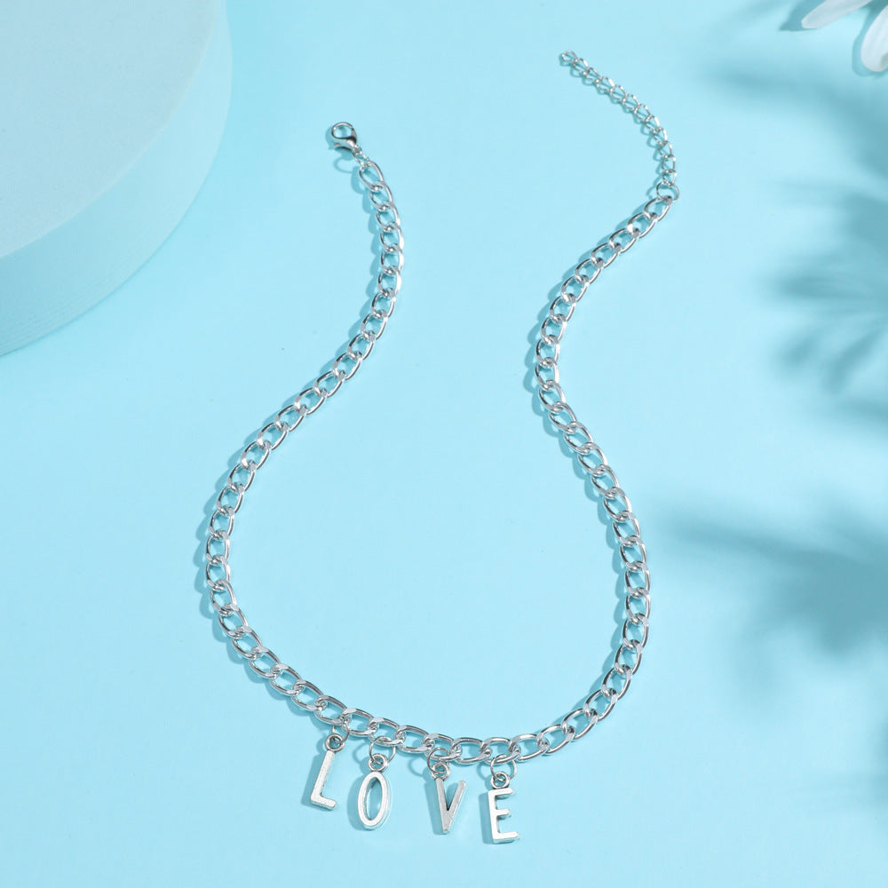 diy simple handmade alloy English word letter necklace hip-hop couple pendant short chain men and women