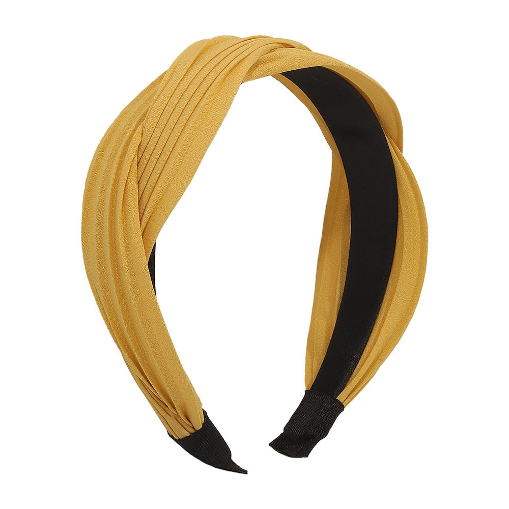 F3896 Fashion wide-brimmed hair accessories trend temperament simple cross non-slip solid color fabric headband