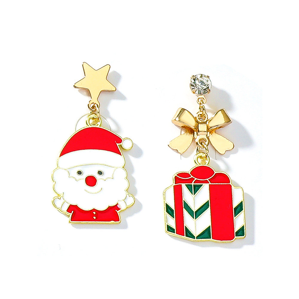 Christmas cartoon dripping oil earrings creative cute snowflake bells Christmas hat earrings earrings ornaments