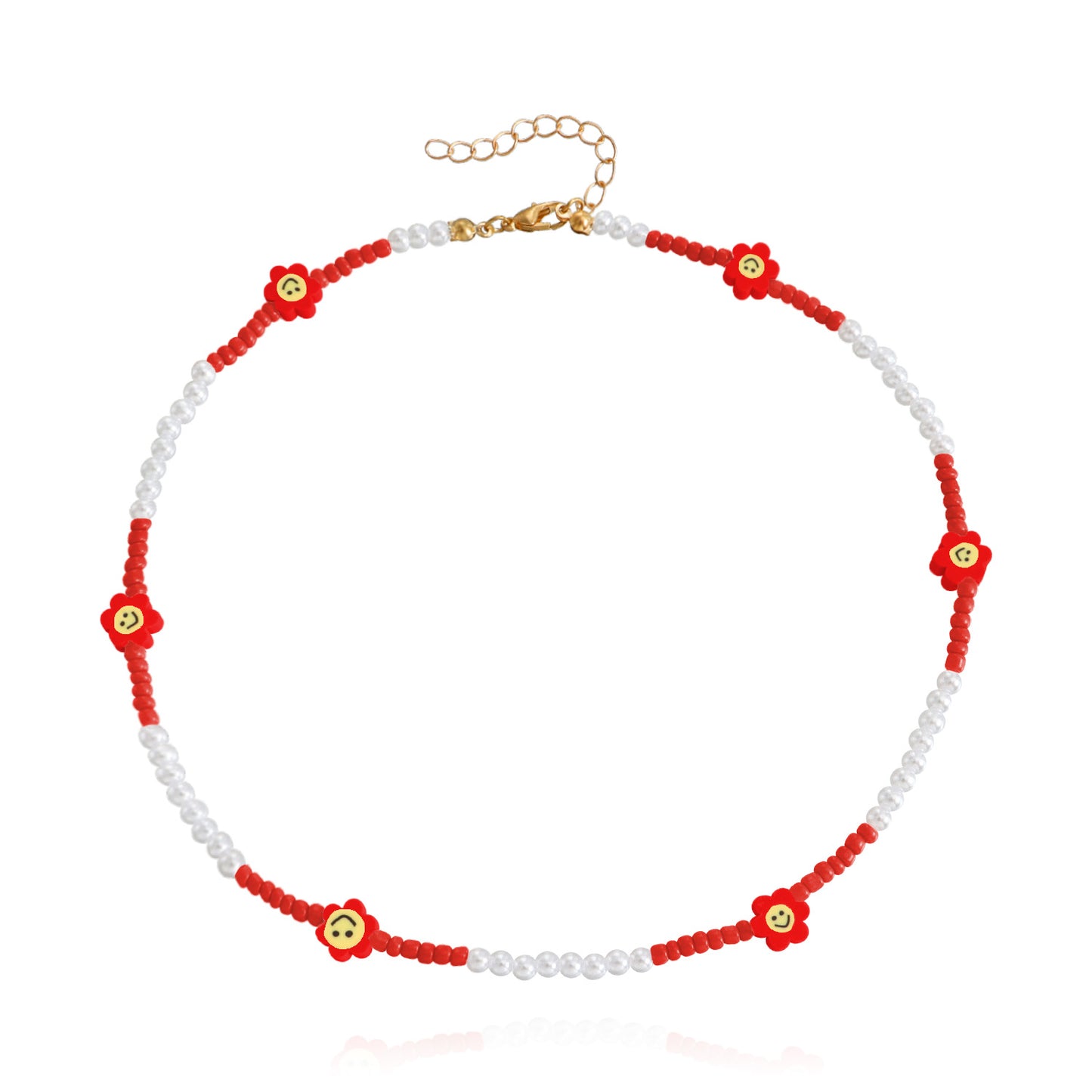 Jewelry Bohemian colored rice beads imitation pearl smiley flower necklace choker necklace female