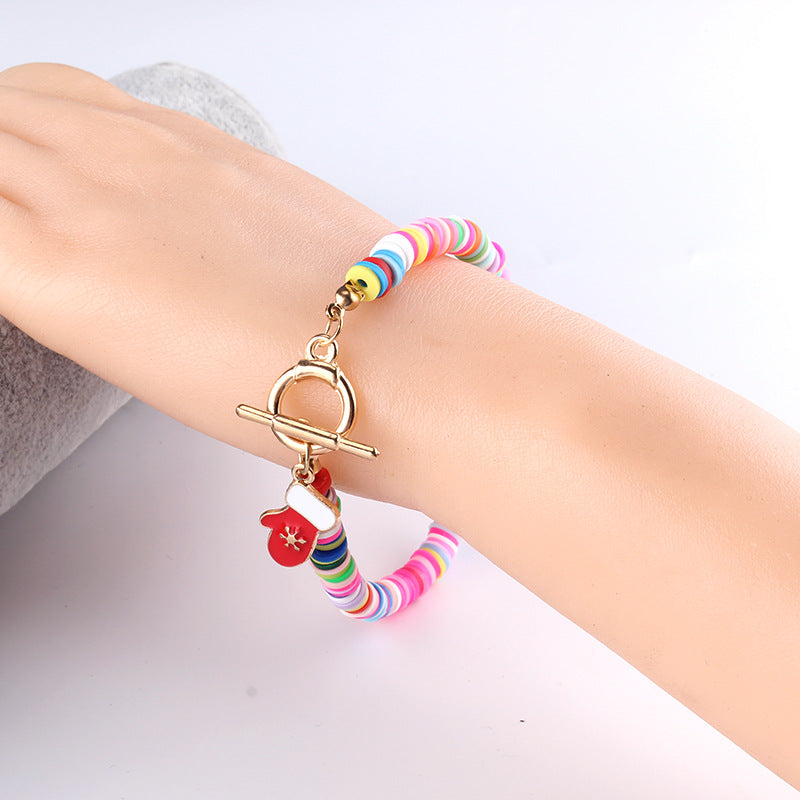 Beach Bohemian Colorful Polymer Ring Buckle Bracelet Christmas Gloves Socks Bells Trendy Decoration