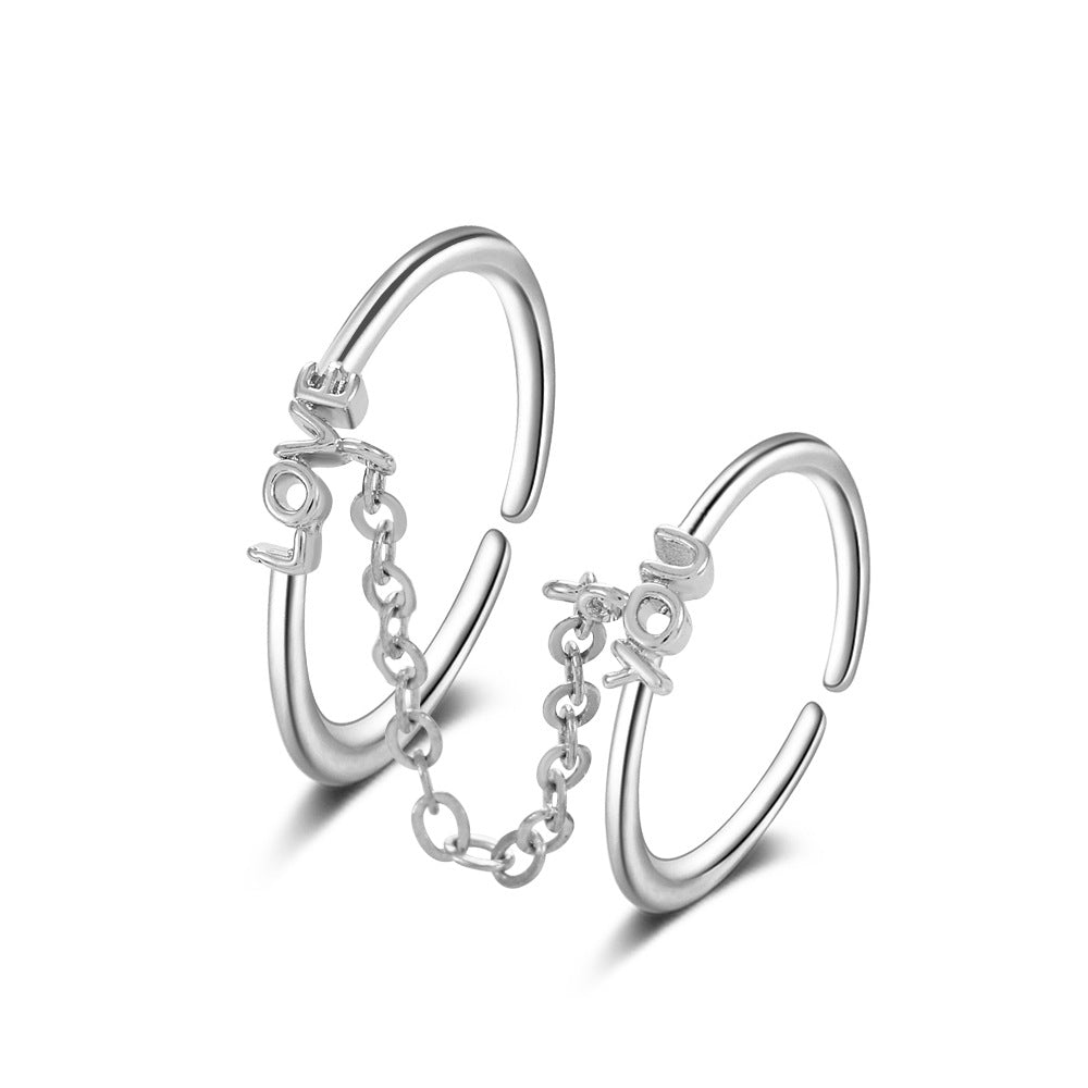 ins chain tassel double finger ring fashion simple star butterfly love geometric opening index finger ring tide