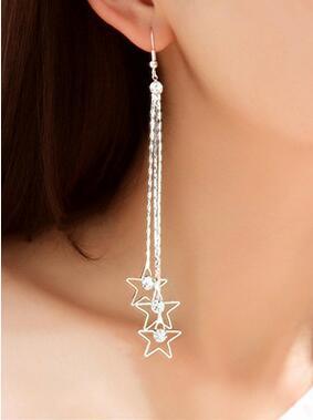 Fashion Square Tassel Earrings Long Diamond Rhinestone Ear Wire Sweet Earrings Jewelry