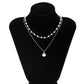 Jewelry Personality Round Pendant Thin Chain Necklace Simple Temperament Imitation Pearl Double Layer Necklace Female