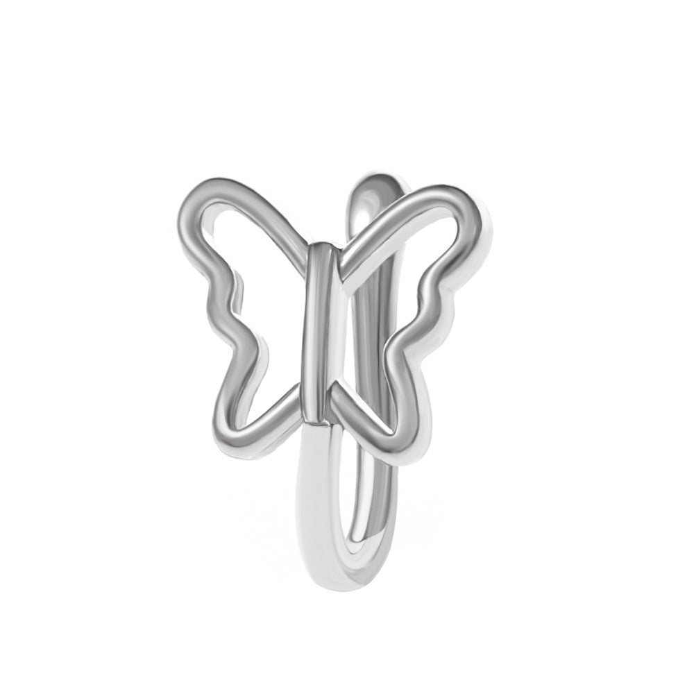 Piercing-free nose clip nose ring copper inlaid zircon U-shaped leaf butterfly nose nail piercing jewelry