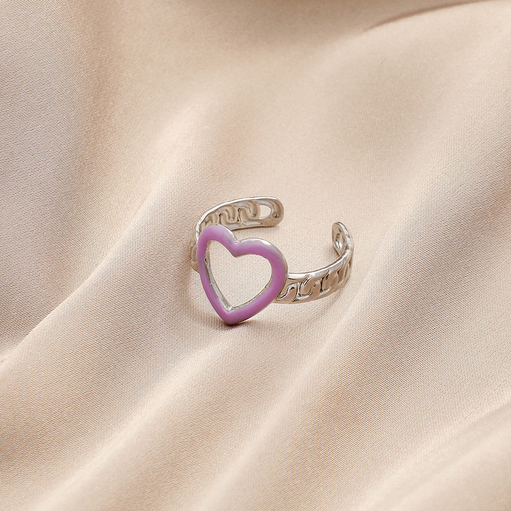 Fashion personality color drop oil flower feather stainless steel ring love titanium steel open ring jewelry