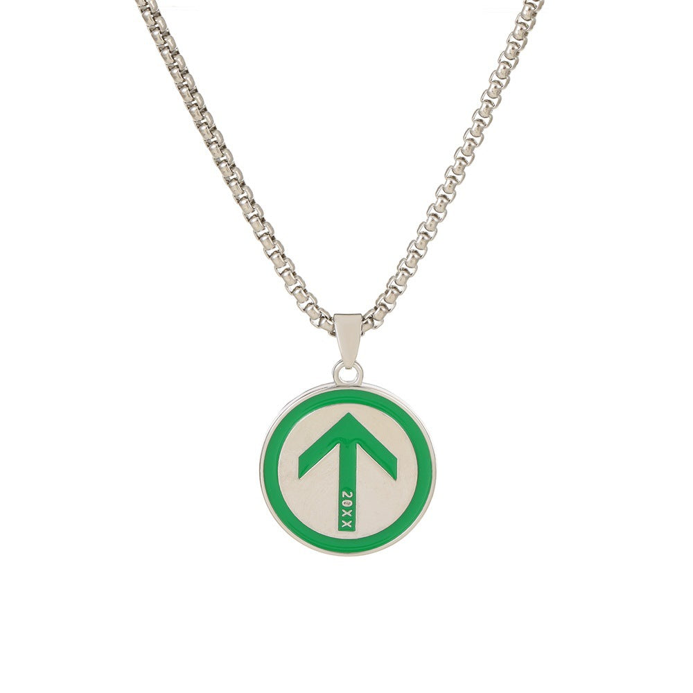 Fashion creative itinerary code square brand pendant necklace men and women with the same style personality green arrow can pass clavicle chain tide