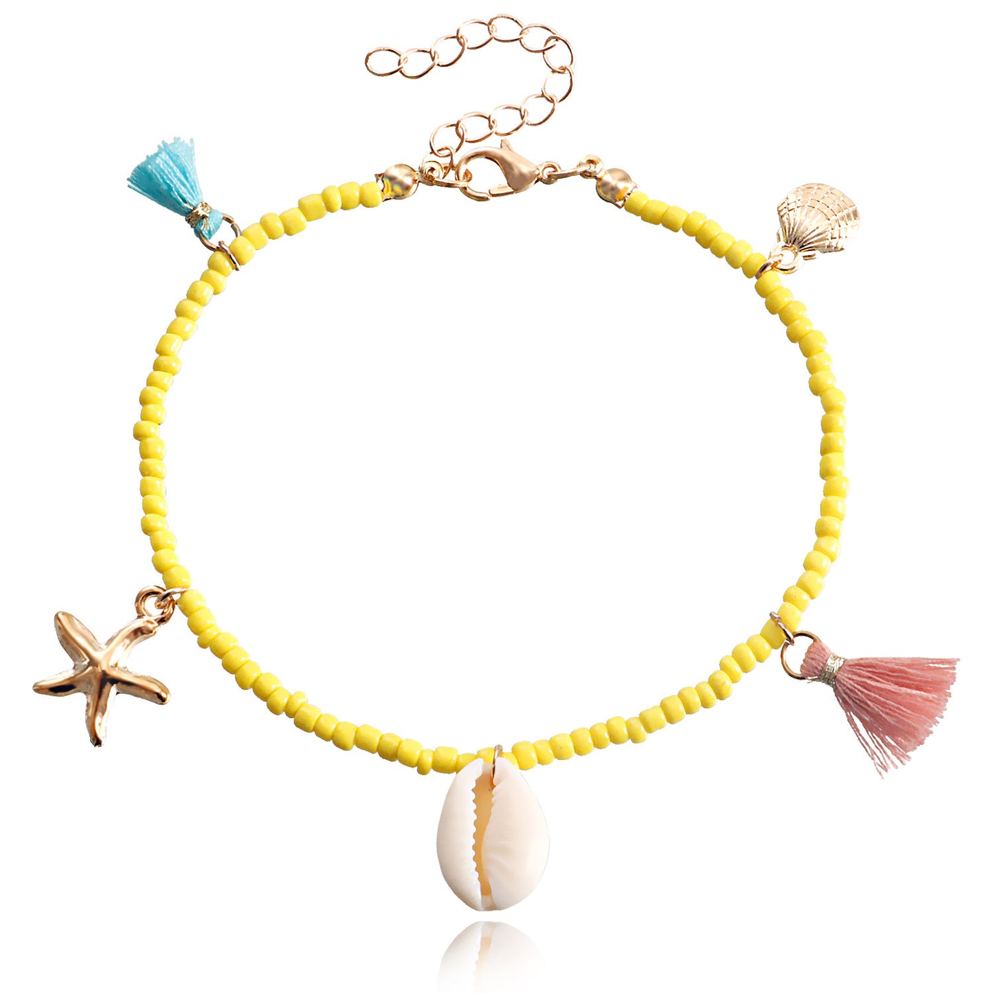 Jewelry Bohemian color rice beads tassel anklet female beach shell starfish foot decoration niche