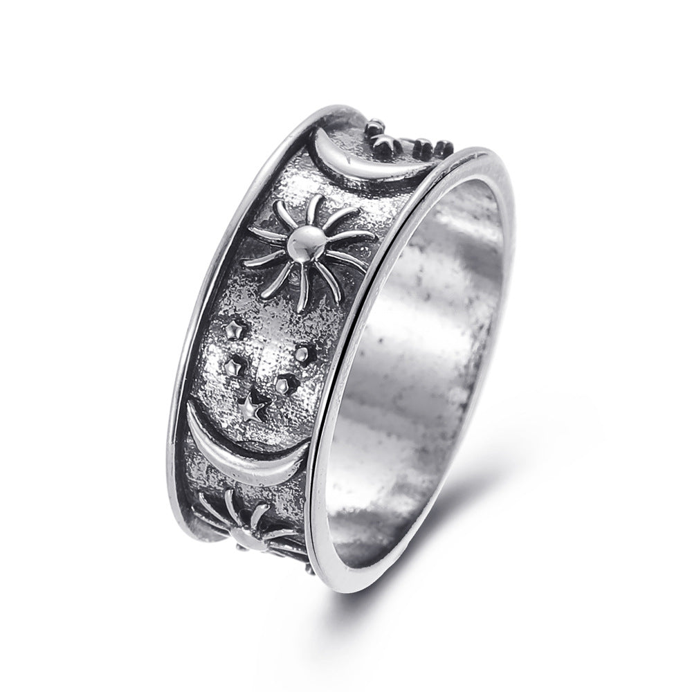Retro star moon ring personality creative metal finger ring jewelry male
