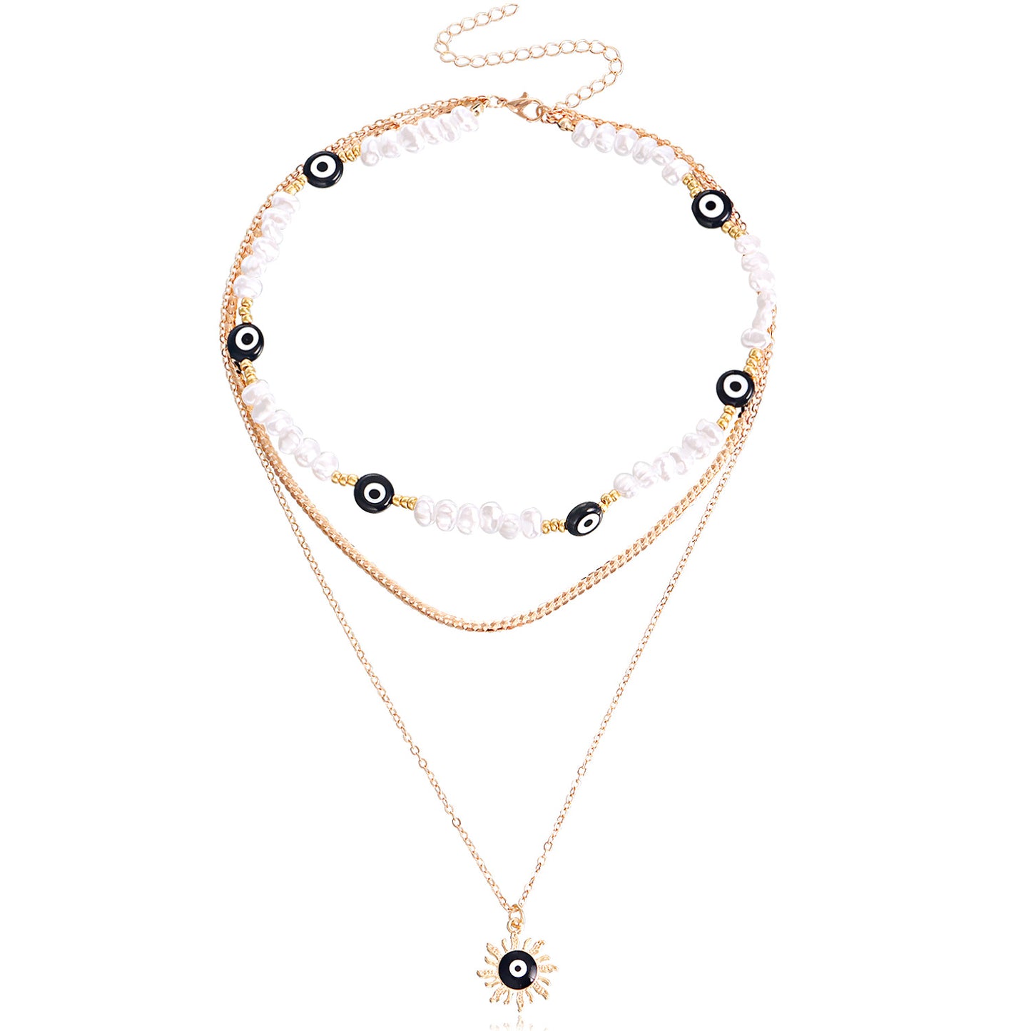 Jewelry ins multi-layer devil's eye beaded necklace female niche design imitation pearl clavicle chain