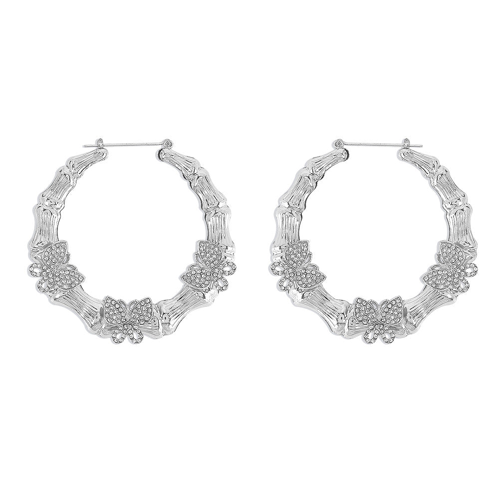 E983 Exaggerated Personality Earrings Retro Micro-inlaid Bamboo Butterfly Earrings Fashion Temperament Earrings Women