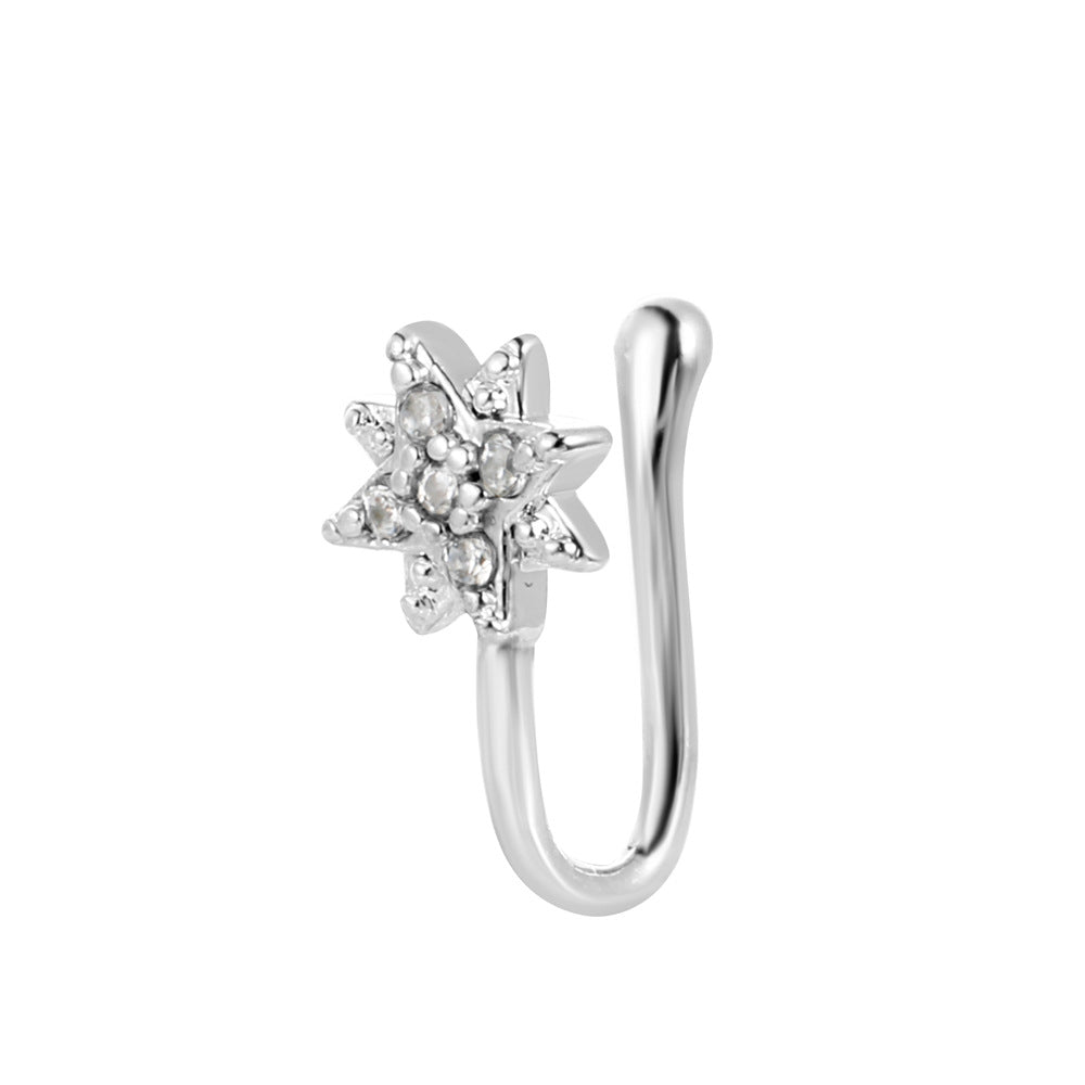 Zircon Nose Ring Metal U-shaped Leaves Heart Nose Nail Nail Decoration Simple Piercing Jewelry