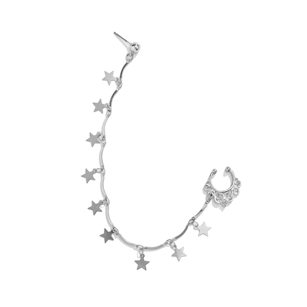 Jewelry Sweet Cool Punk Piercing Jewelry Imitation Pearl Butterfly Tassel Chain Ear Stud Nose Clip Female