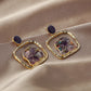 Ins geometric fashion hollow heart gravel earrings retro original stone drop oil earrings stone ear jewelry female