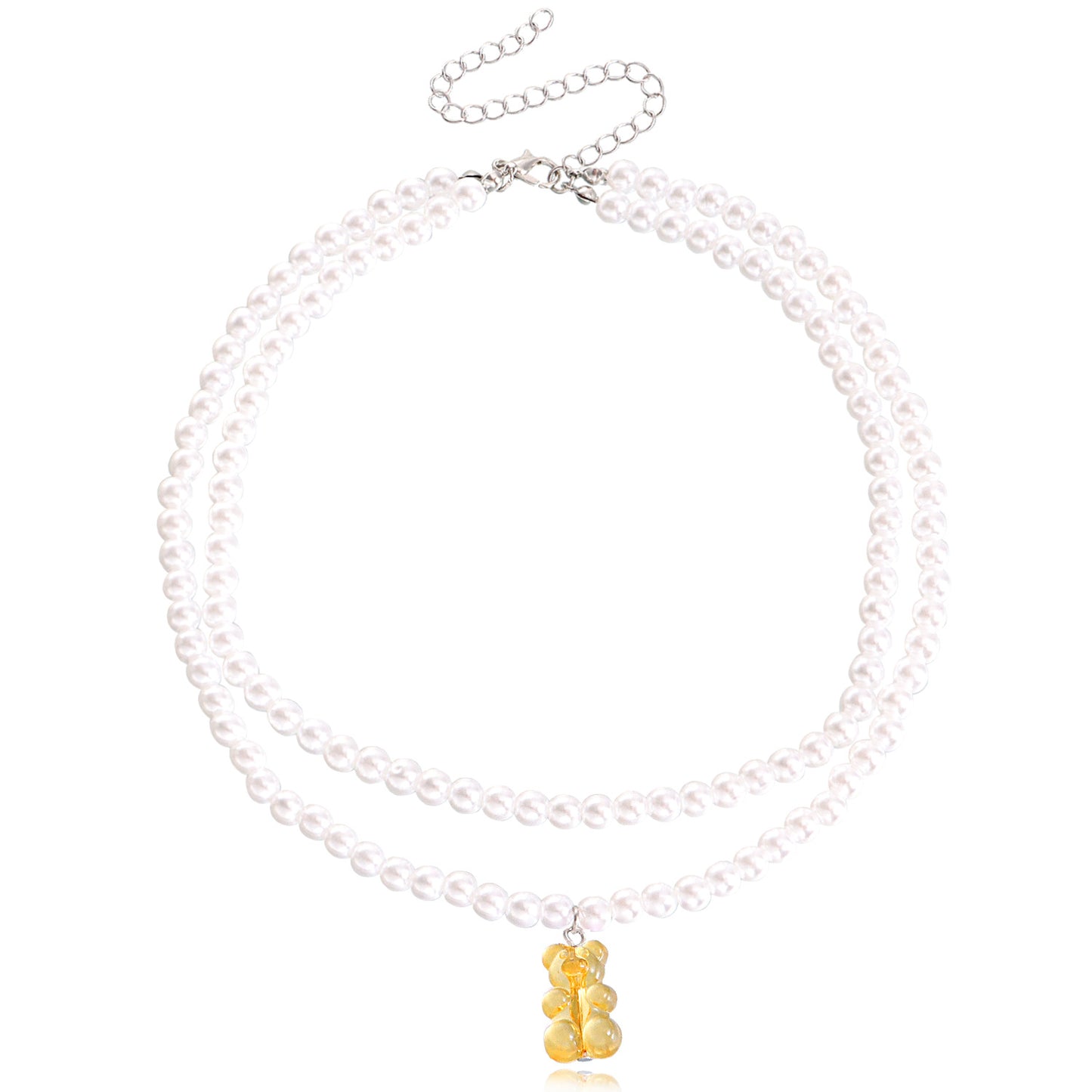 Jewelry ins double baroque imitation pearl color bear pendant necklace female choker