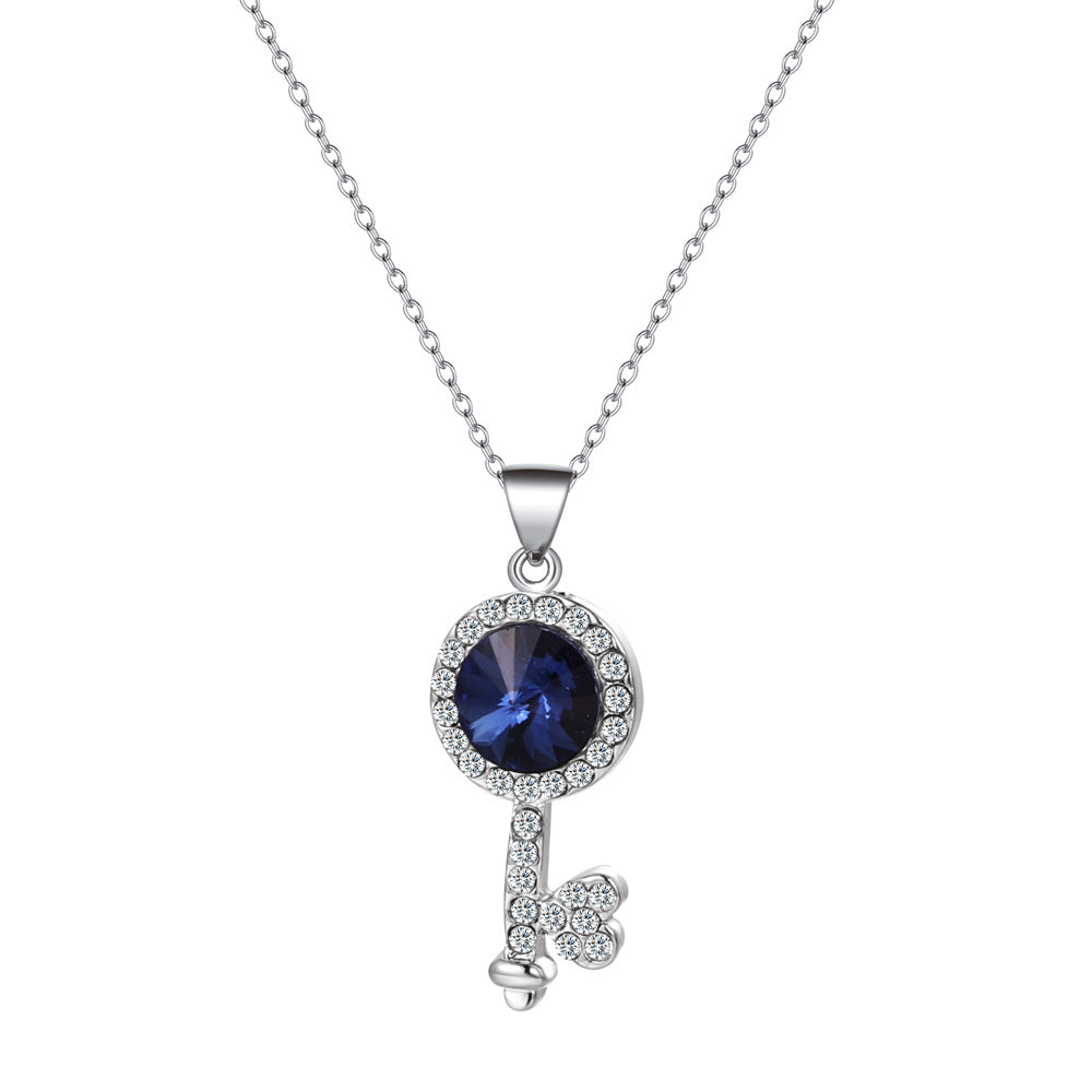 Simple and cold zircon pendant necklace fashion five-pointed star key cat clavicle chain niche design