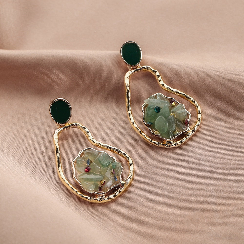 Ins geometric fashion hollow heart gravel earrings retro original stone drop oil earrings stone ear jewelry female