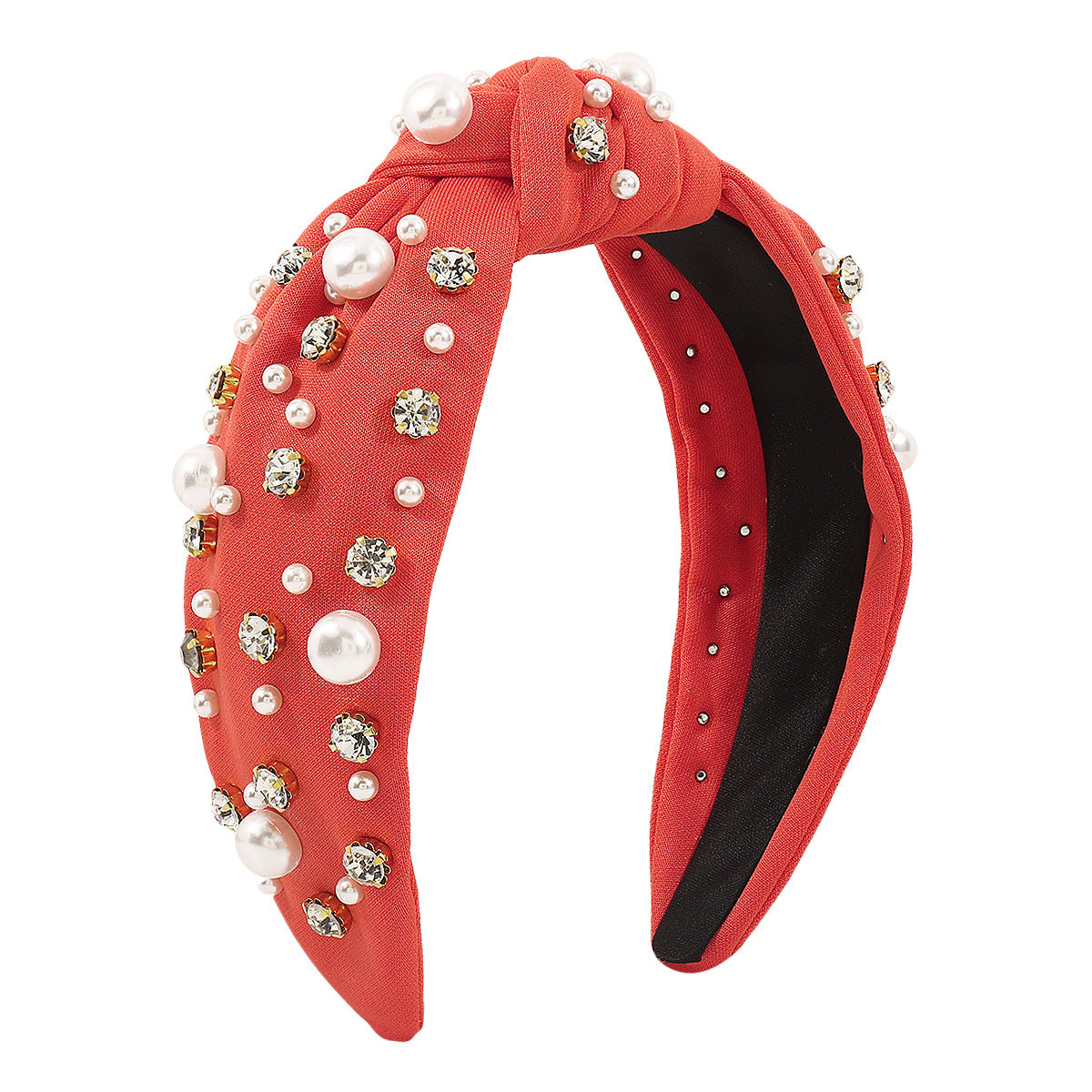 F484 Color Baroque Light Luxury Headband Pearl Rhinestone Temperament Geometric Fabric Elegant Ladies Headband