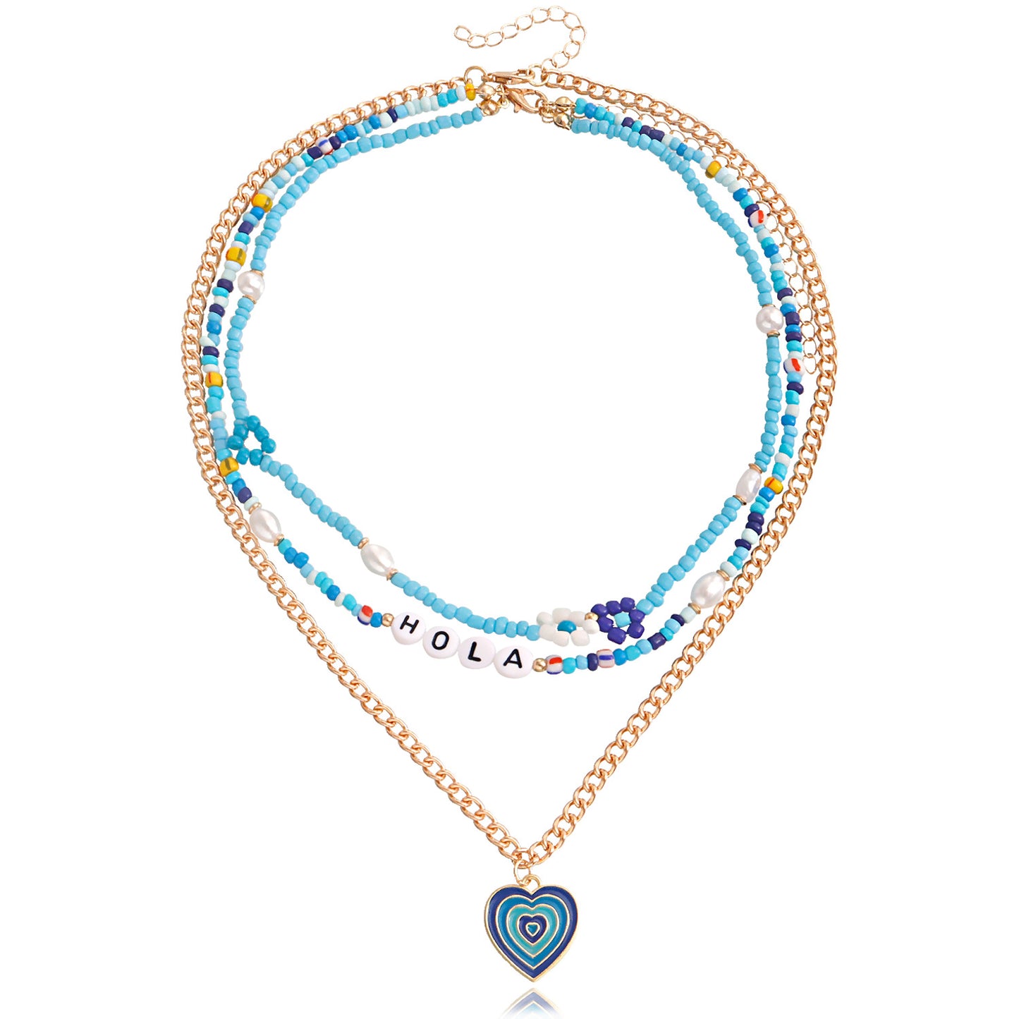 Jewelry Bohemian multi-layer color rice bead letters dripping oil painted love necklace female choker