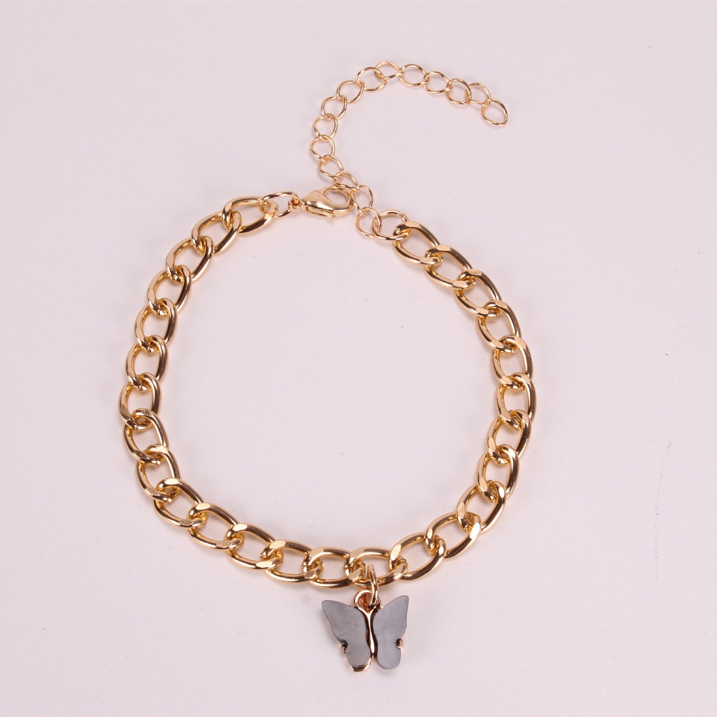 New simple summer beach anklet ins color acrylic butterfly anklet metal thick chain anklet