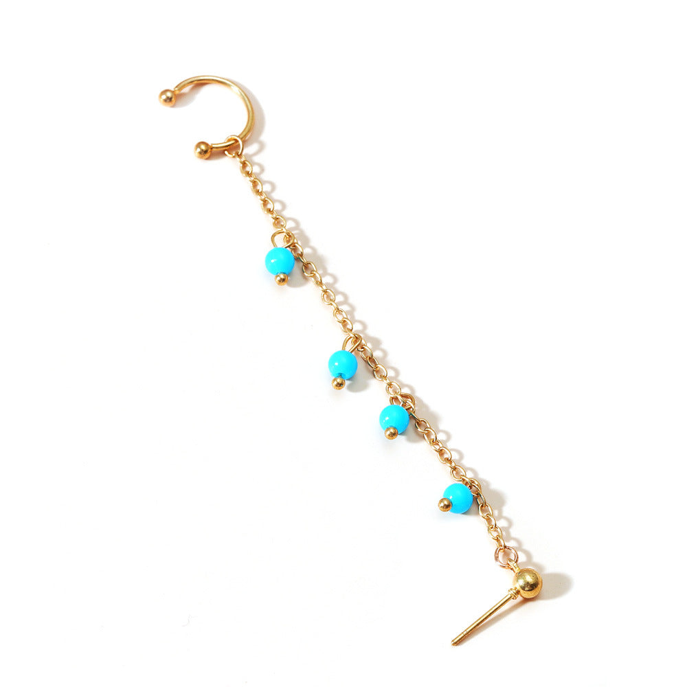 Simple Ear Stud Set Beaded Star Chain No Hole Ear Clip Cold One-piece Ear Hanging Single Female