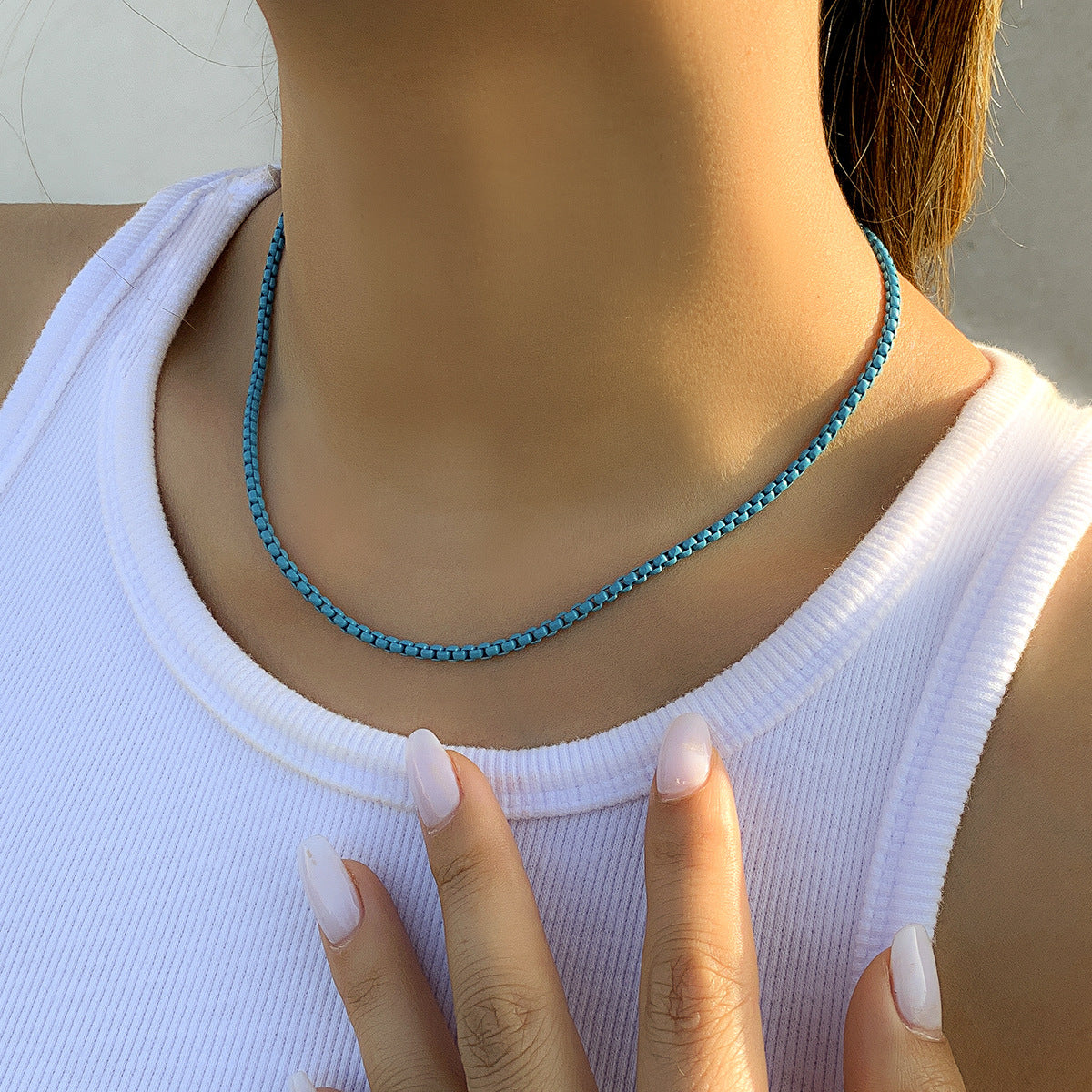 Jewelry Simple Geometric Handmade Versatile Necklace Punk Sweet Cool Color Single Layer Chain Necklace Female