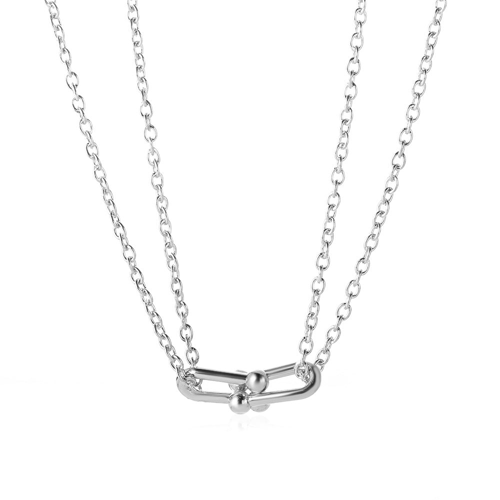 Simple U-shaped multi-layer necklace fashion retro metal horseshoe buckle clavicle chain niche design