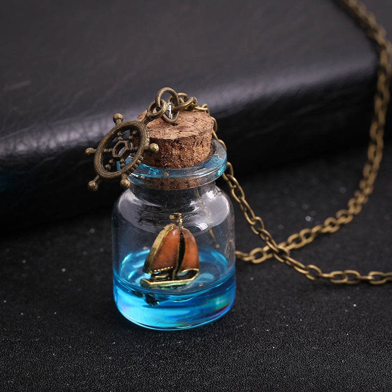 Fashion Beach Fresh Luminous Necklace Drifting Bottle Flower Luminous Jewelry Clavicle Chain