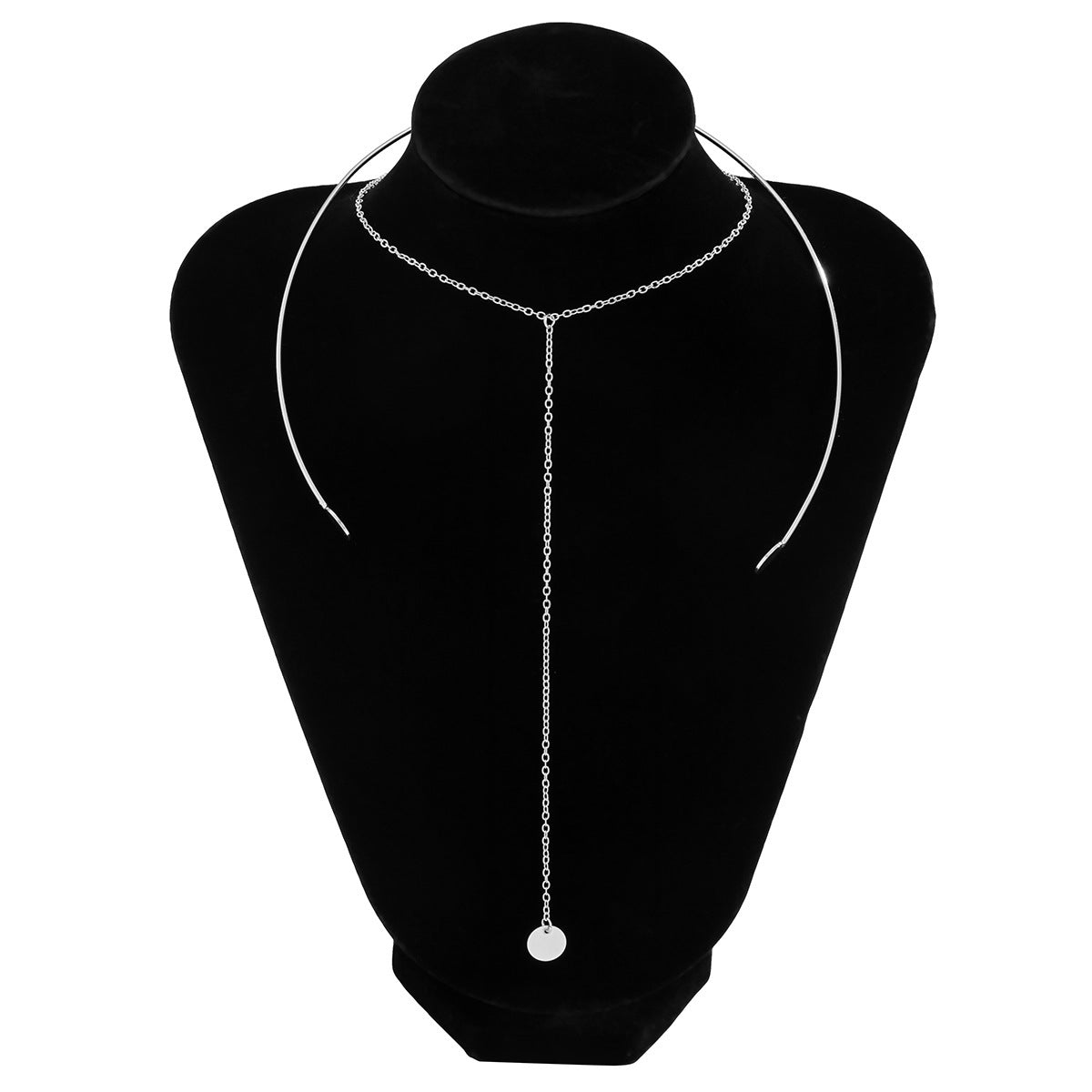 Jewelry Frosty Choker Thin Chain Necklace Simple Stacked Metal Double Disc Tassel Necklace