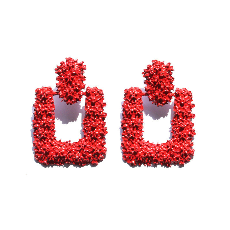 Metal Geometric Earrings Retro Exaggerated Square Frosted Earrings Fashion Irregular Stud Earrings Women