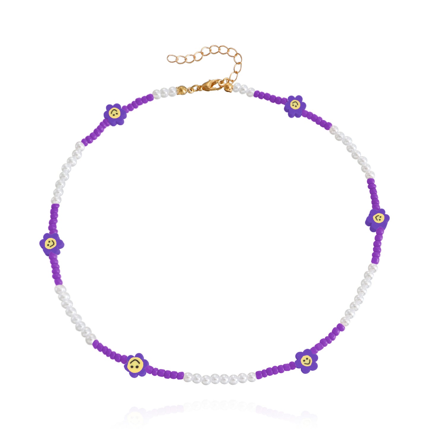 Jewelry Bohemian colored rice beads imitation pearl smiley flower necklace choker necklace female