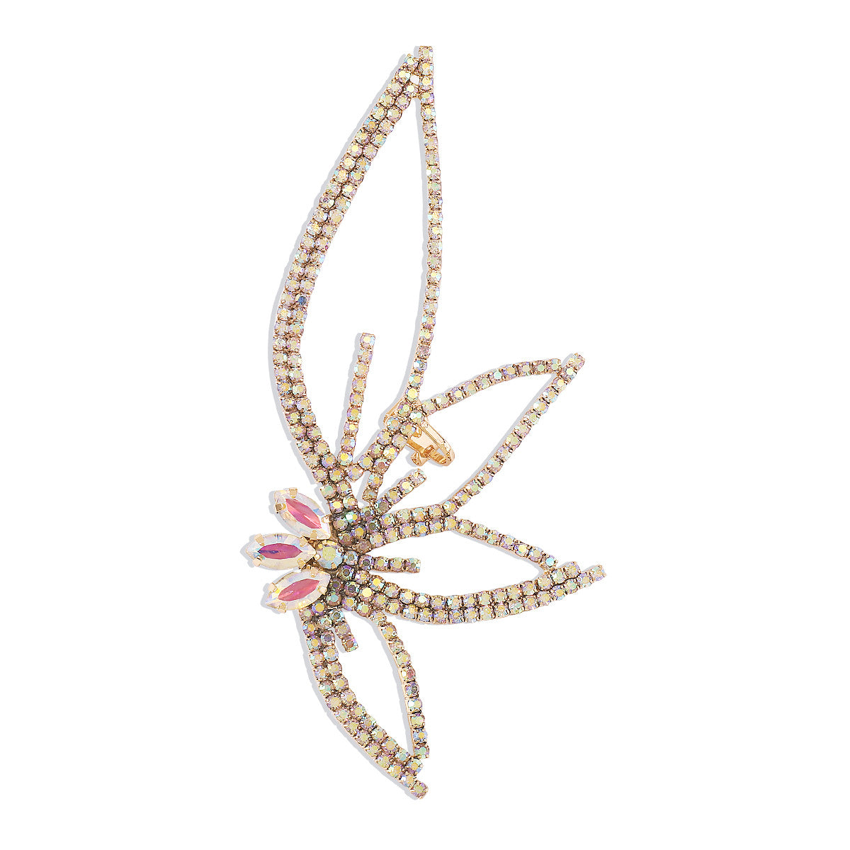 E112 Exaggerated Sweet Cool Niche Earrings Personality Design Leaves Hip-Hop Punk Earrings Full of Diamonds