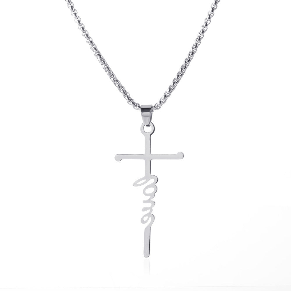 English letter pendant necklace stainless steel cross clavicle chain punk hip hop jumping disco necklace female