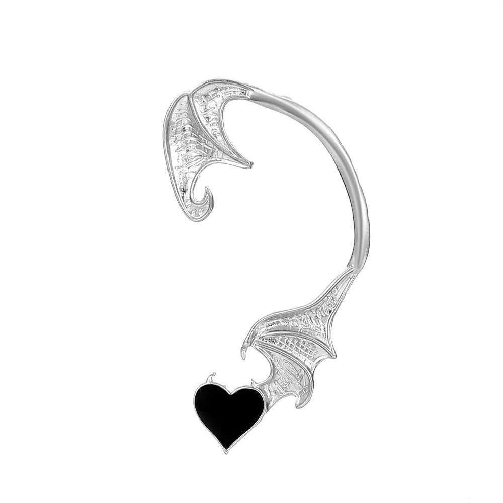 Retro punk elf flying dragon ear hanging single creative metal cat bat without hole ear bone clip
