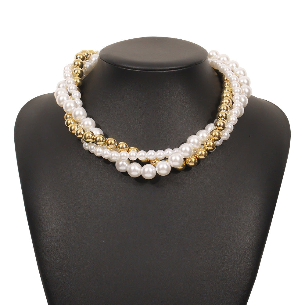 N8419 fashion simple multi-layer pearl necklace women's stacked elegant temperament retro exaggerated clavicle chain