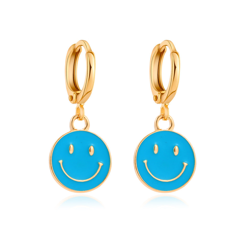 Ins cute dripping oil smiling face earrings simple metal smile earrings fashion creative earrings earrings female