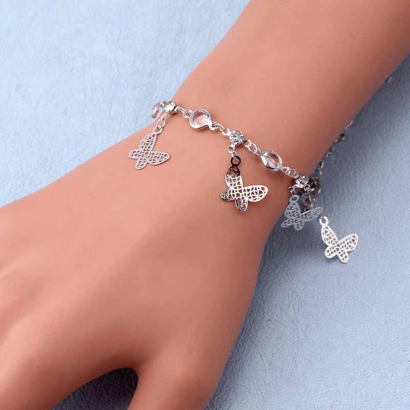 Ins niche design copper butterfly pendant necklace fashion geometry acrylic diamond chain bracelet anklet