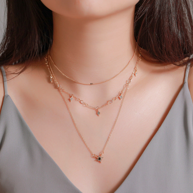 Retro Multilayer Necklace Creative Coin Love Lock Sweater Chain Metal Thick Chain Clavicle Chain Accessories