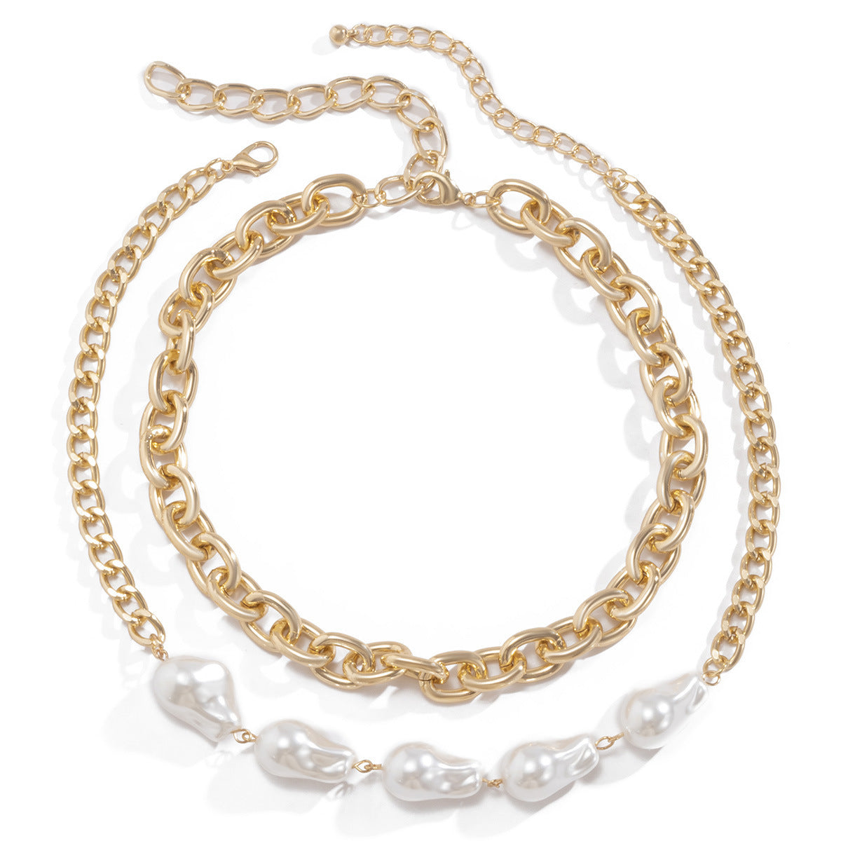 Jewelry Hip Hop INS Shaped Pearl Necklace Female Geometric Chain Baroque Pearl Necklace