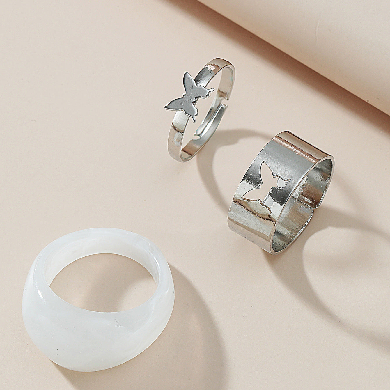 Open butterfly ring set ins punk hollow ring three-piece set personality index finger ring couple