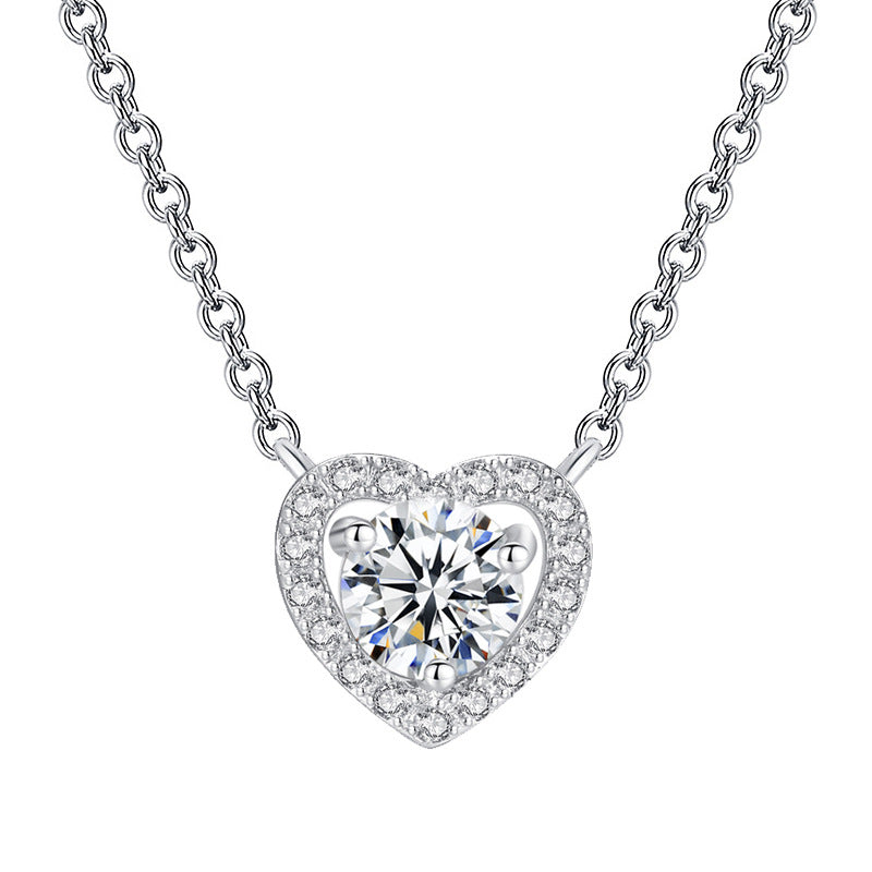 Internet celebrity with the same zircon heart earrings necklace simple cold peach heart earrings fashion trend jewelry