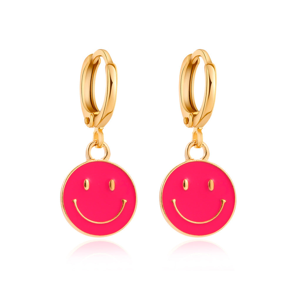 Ins cute dripping oil smiling face earrings simple metal smile earrings fashion creative earrings earrings female