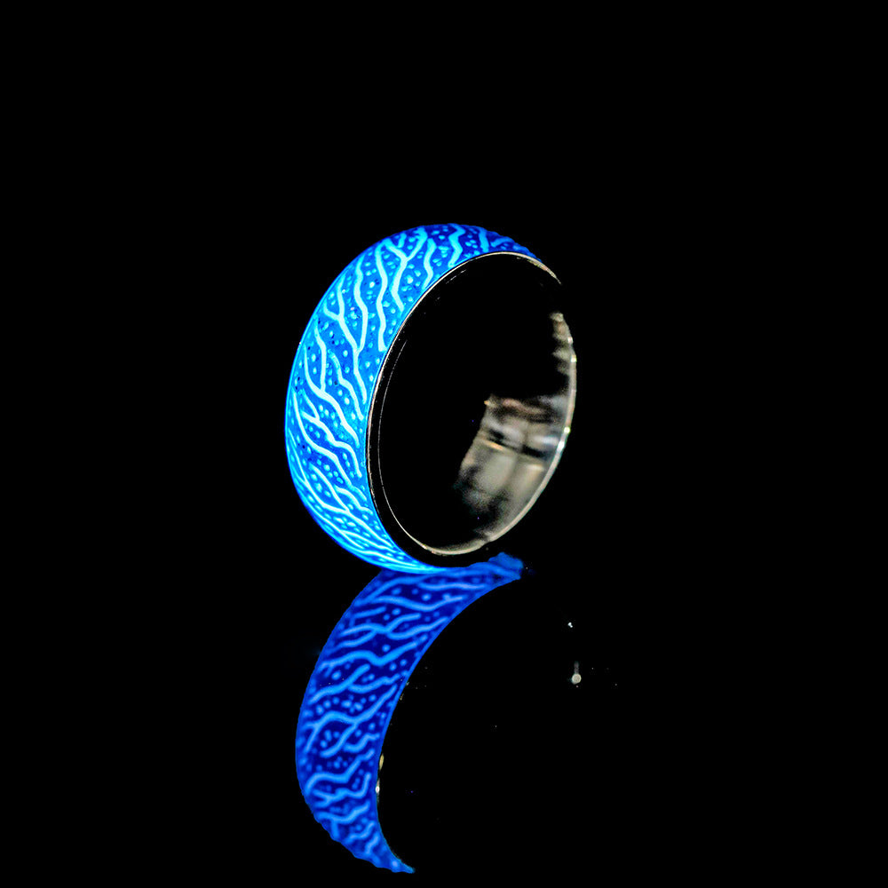 Fashion simple original design personality stainless steel resin luminous forest crack creative ring