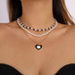 N9938 Retro Pearl Necklace Women's Multi-layer Fashion Drip Oil Heart Necklace Romantic Temperament Geometric Necklace