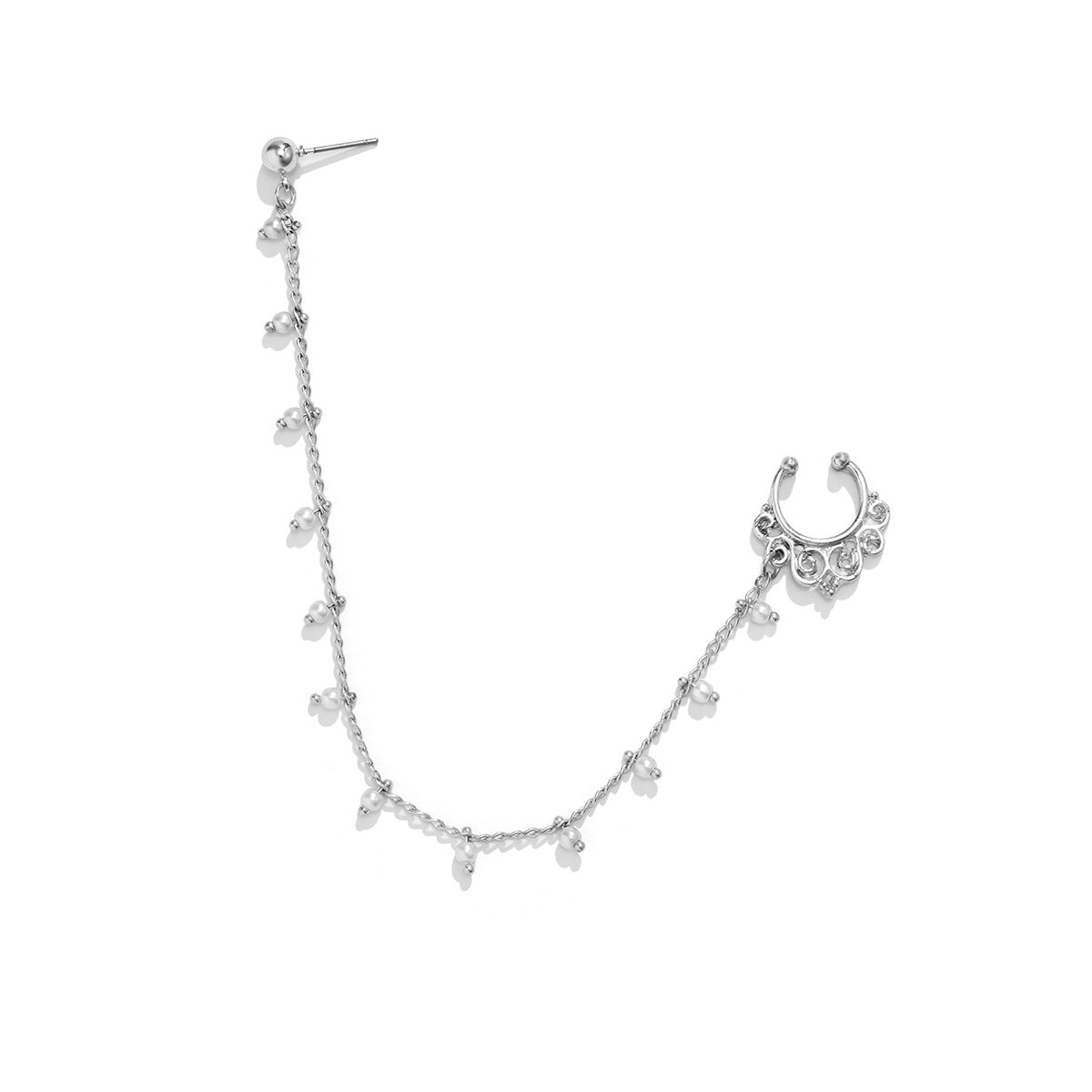 Jewelry Sweet Cool Punk Piercing Jewelry Imitation Pearl Butterfly Tassel Chain Ear Stud Nose Clip Female